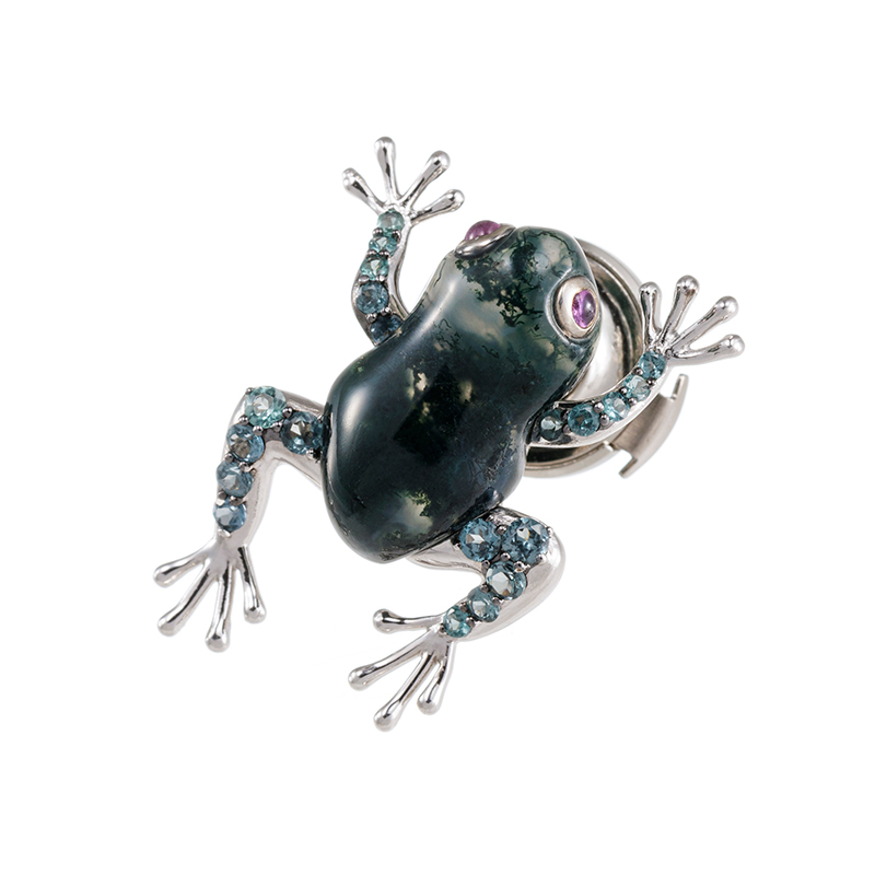 パラジウムシルバー950カラーチェンジガーネットピンクサファイアメノウGemFrogピンブローチ
