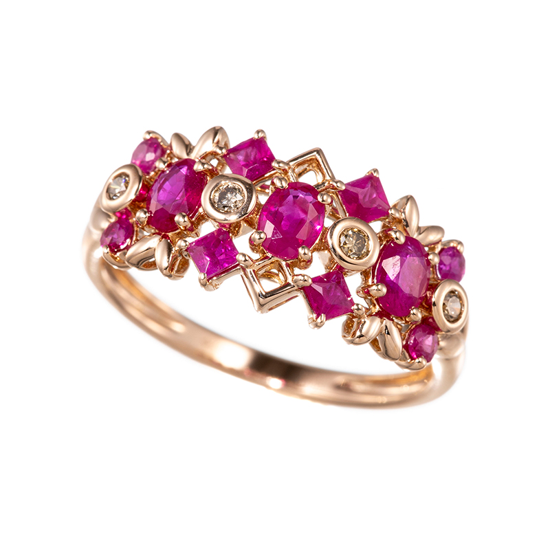 K18PG ルビー ブラウンダイヤ リング RB 約0.85ct BRD 約0.06ct 