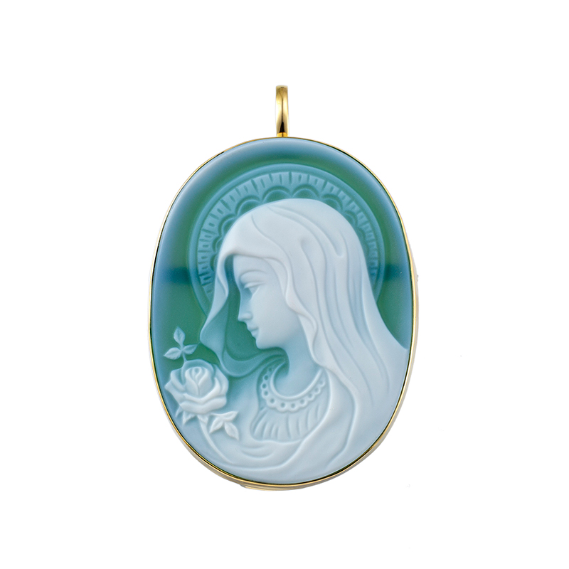 K18YG メノウカメオ ペンダントブローチ カメオ 約40×30mm