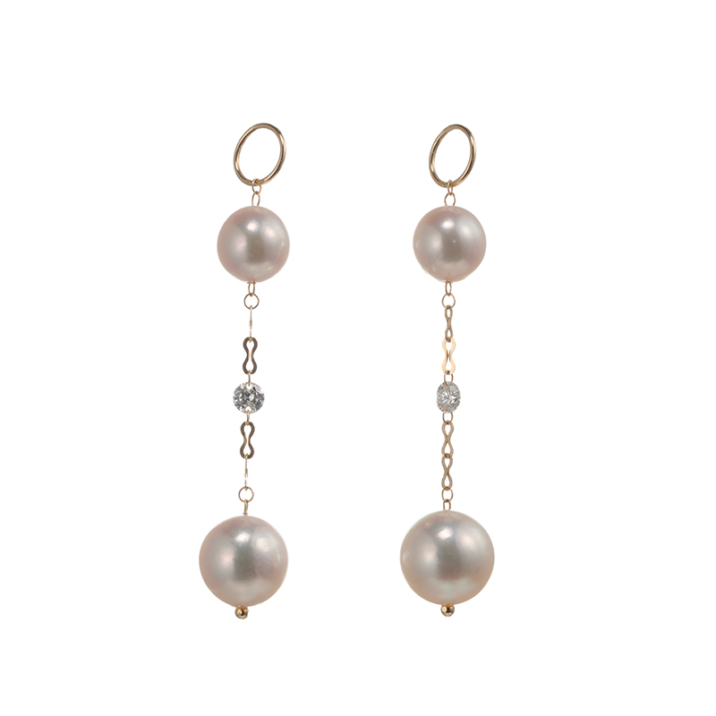 K18YG アコヤ真珠 ダイヤ ツインチャーム P 約6.0-7.5mm D 約0.12ct