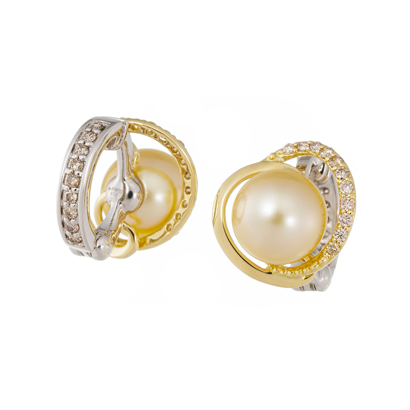 K18YG/PT950 奄美大島産ナチュラルゴールデン白蝶真珠 ブラウンダイヤ ピアリング P 約8