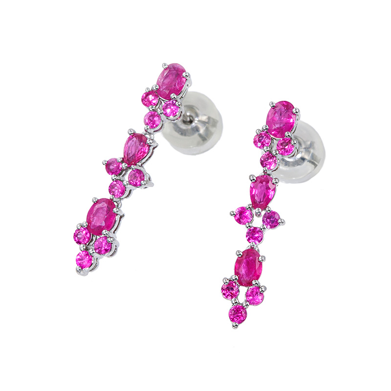 PT950 ルビー フローレット ピアス RB 約1.50ct 