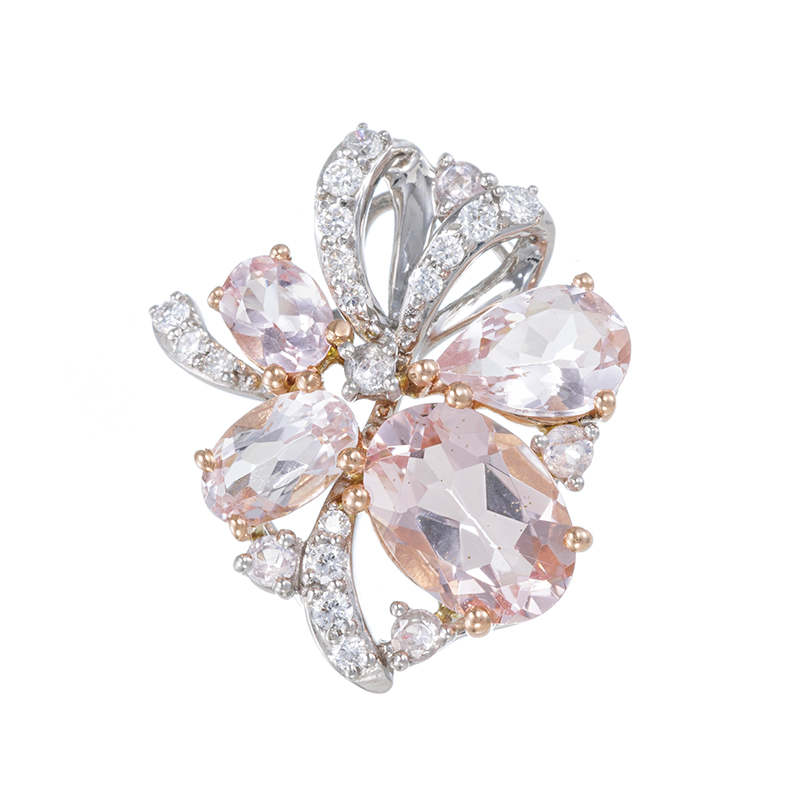 GSTV PT950/K18PG モルガナイト ダイヤ フローラルリボン ペンダントトップ 