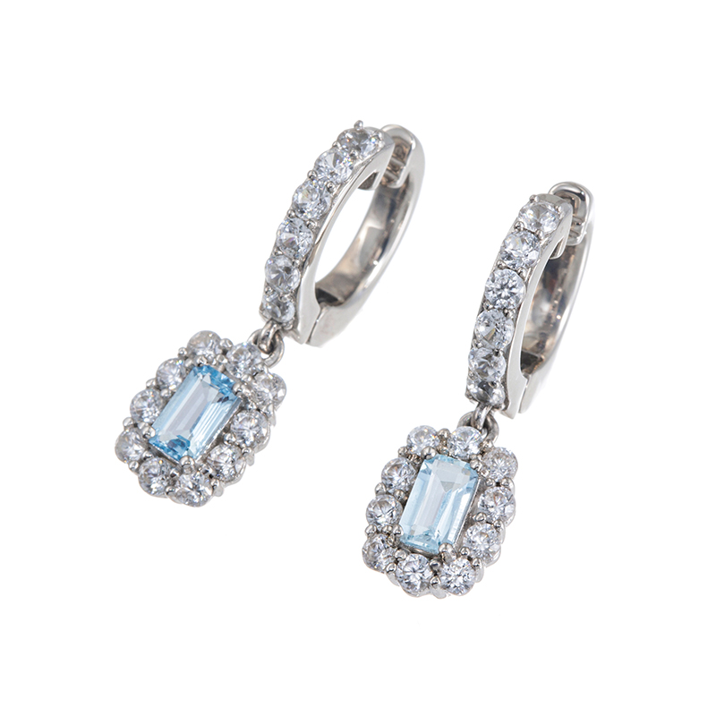 パラジウムシルバー950 アクアマリン 天然ホワイトジルコン Swing ピアリング AQ 約0.4