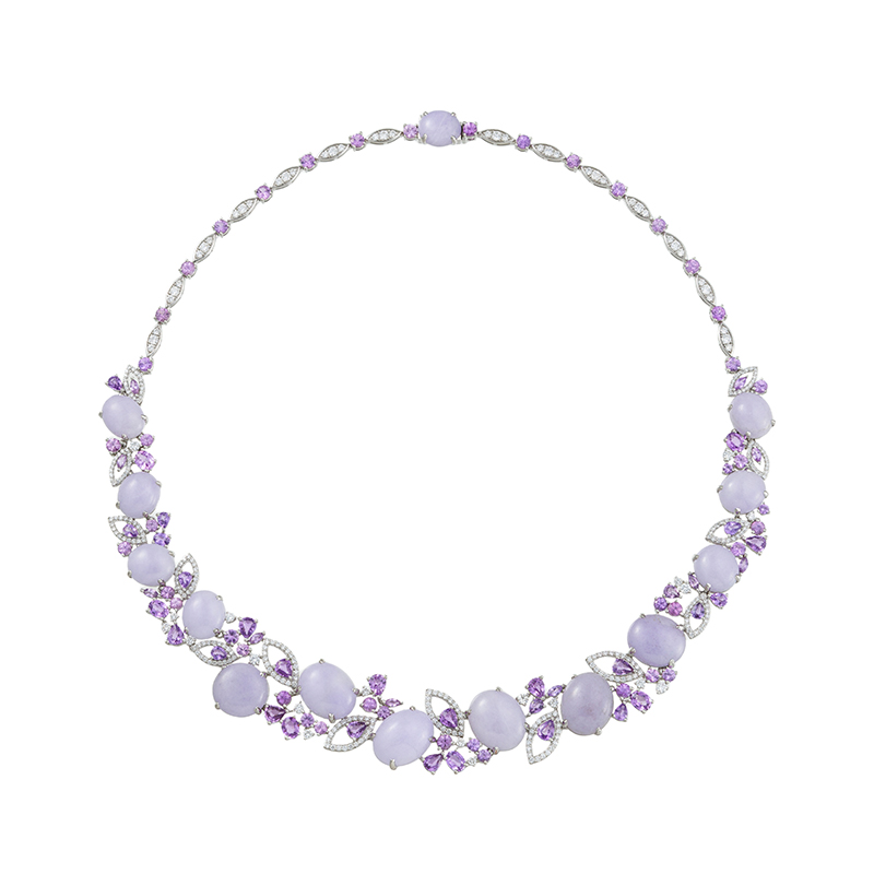PT950 ラベンダーヒスイ パープルサファイア ダイヤ Elena 楽ラスプ ネックレス J 89