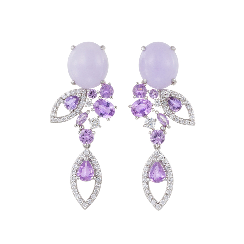 PT950 ラベンダーヒスイ パープルサファイア ダイヤ Elena ピアス J 7.56ct PP