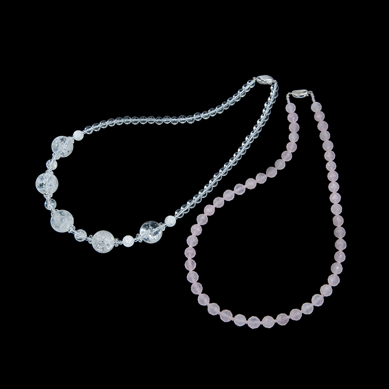 SV クォーツ&ローズクォーツネックレス2本セットQU 約238.00ct QU 約164.00ct