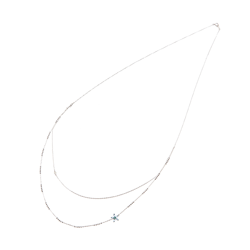 K18WG アクアマリン ザンビア産エメラルド ダイヤ フラッシュアズキ ロングネックレス