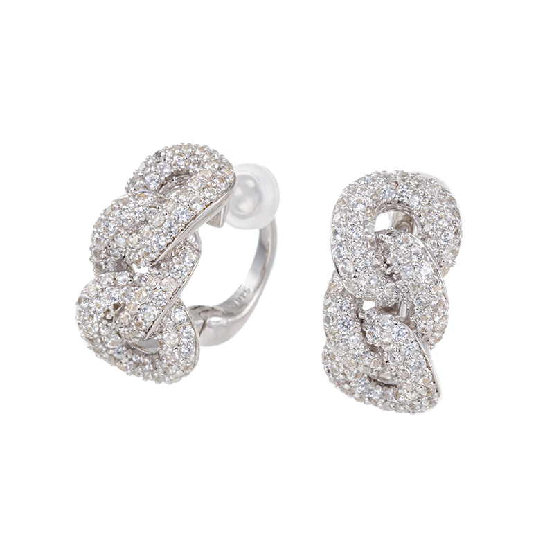 パラジウムシルバー950 天然ホワイトジルコン フェザータッチイヤリング ZI 約4.00ct
