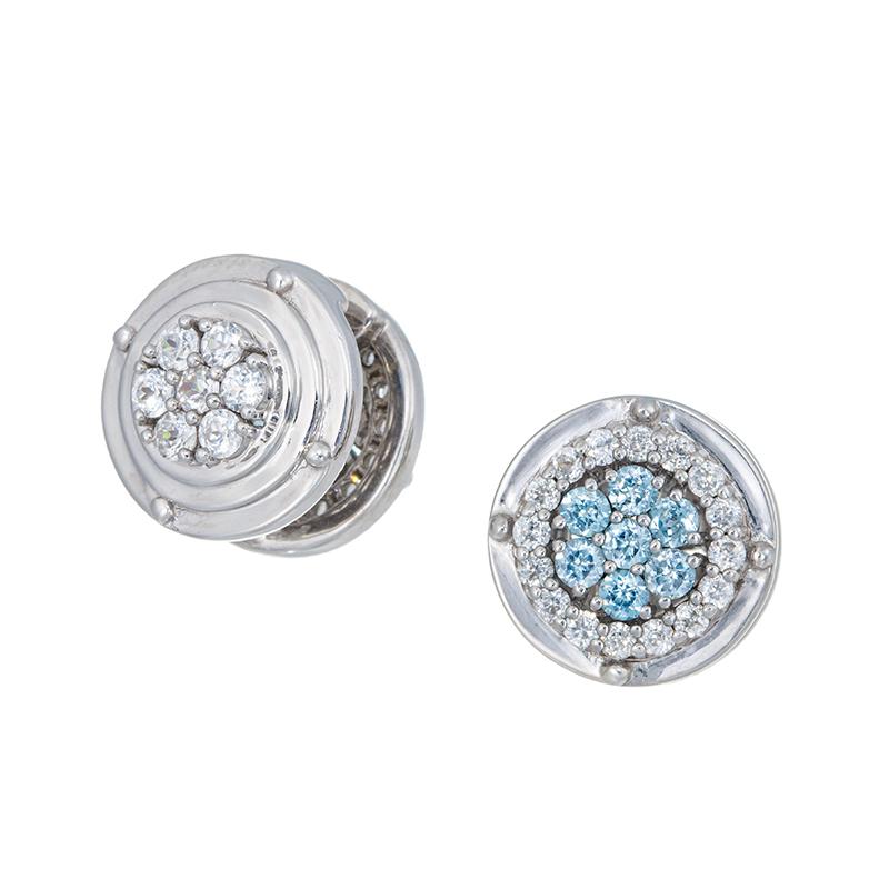 パラジウムシルバー950 天然ホワイトジルコン & ブルージルコン ピアリング