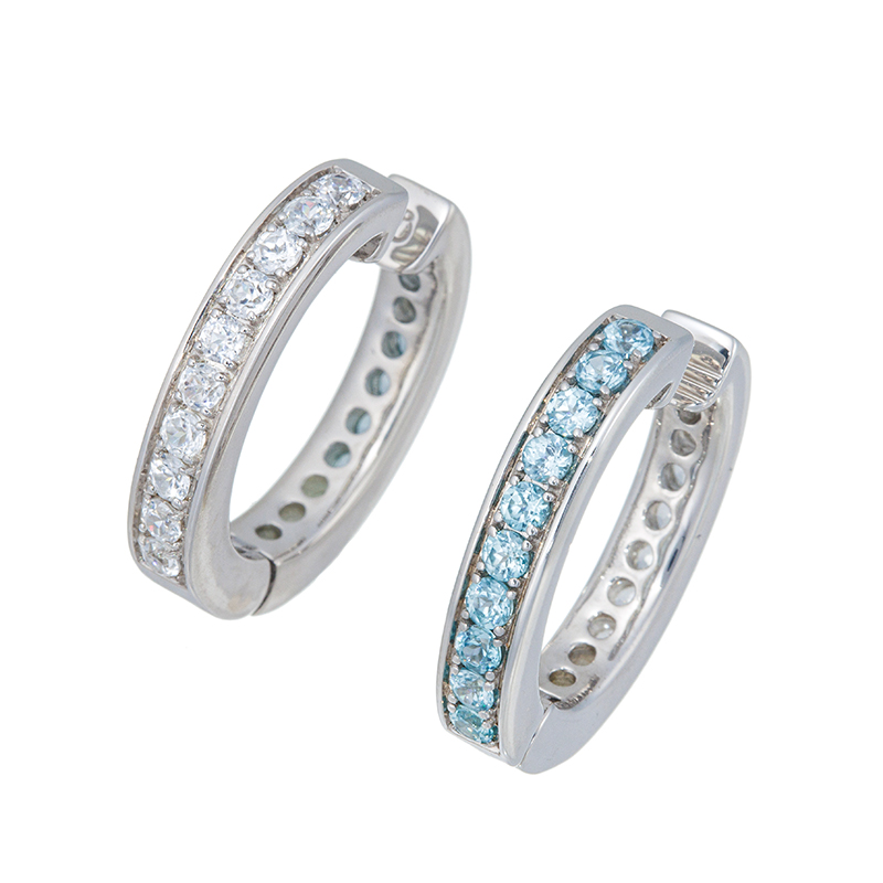 パラジウムシルバー950 ブルージルコン & 天然ホワイトジルコン ピアリング 