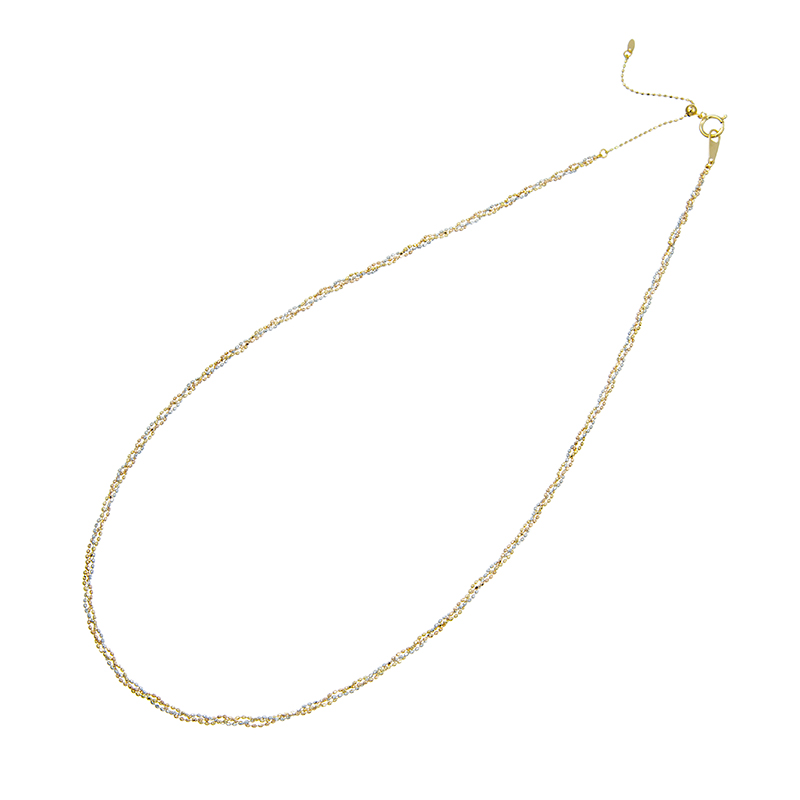 K18YG/YG(ロジウムメッキ)/PG カットボール三つ編み ネックレス 長さ：約45cm 幅：約