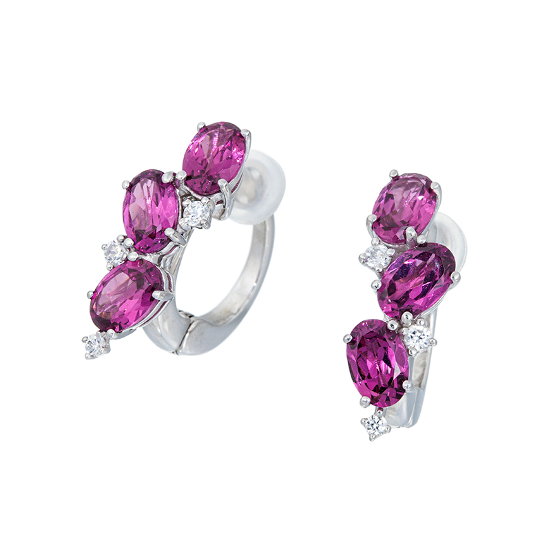 パラジウムシルバー950 グレープガーネット 天然ホワイトジルコン フェザータッチイヤリング 