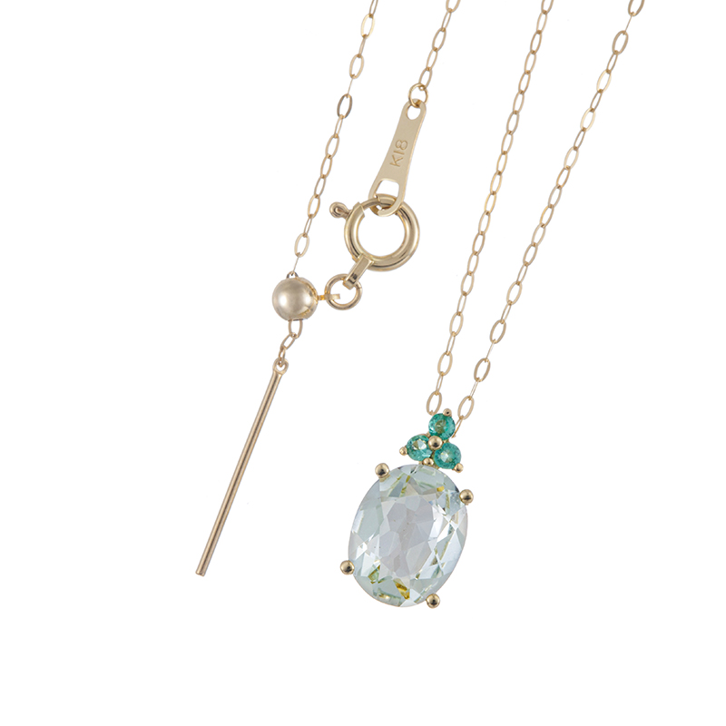 K18YG ベリル ザンビア産エメラルド ネックレス BE 約1.20ct EM 約0.05ct