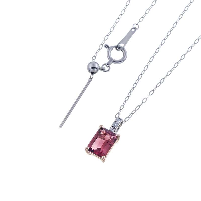 PT950/K18PG ルベライト ダイヤ ネックレス RT 約0.70ct D 約0.02ct