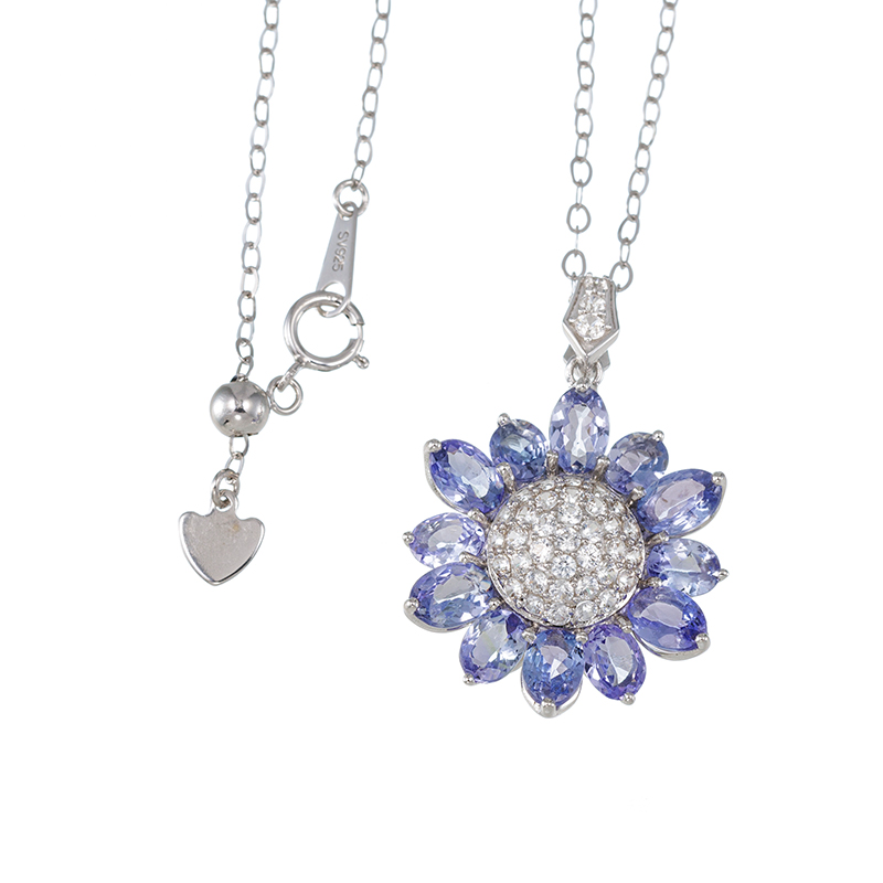 パラジウムシルバー950 ゾイサイト 天然ホワイトジルコン Mia ネックレス