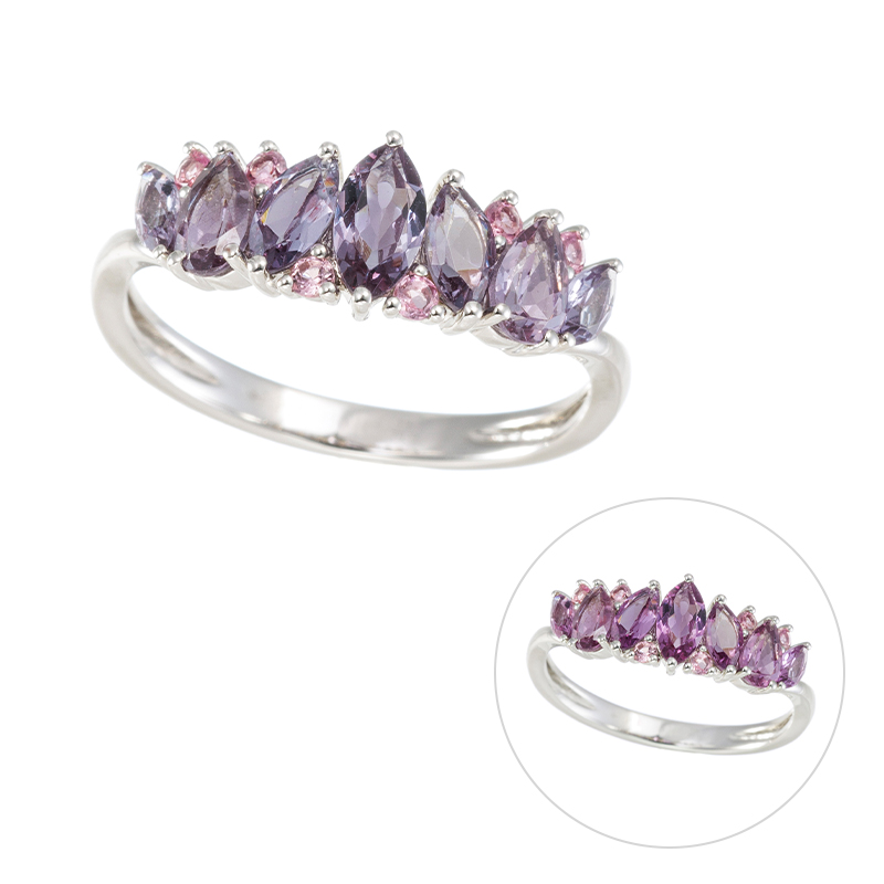 PT950 カラーチェンジガーネット ピンクトルマリン ミックスシェイプ リング