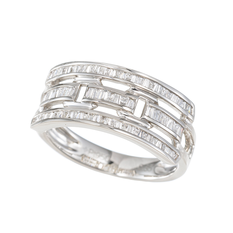 PT950 ダイヤモンド ワイドチェーンデザイン リング D 約0.35ct 