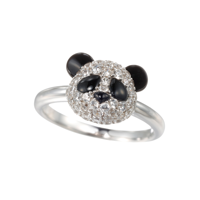 パラジウムシルバー950 天然ホワイトジルコン オニキス PANDA リング 