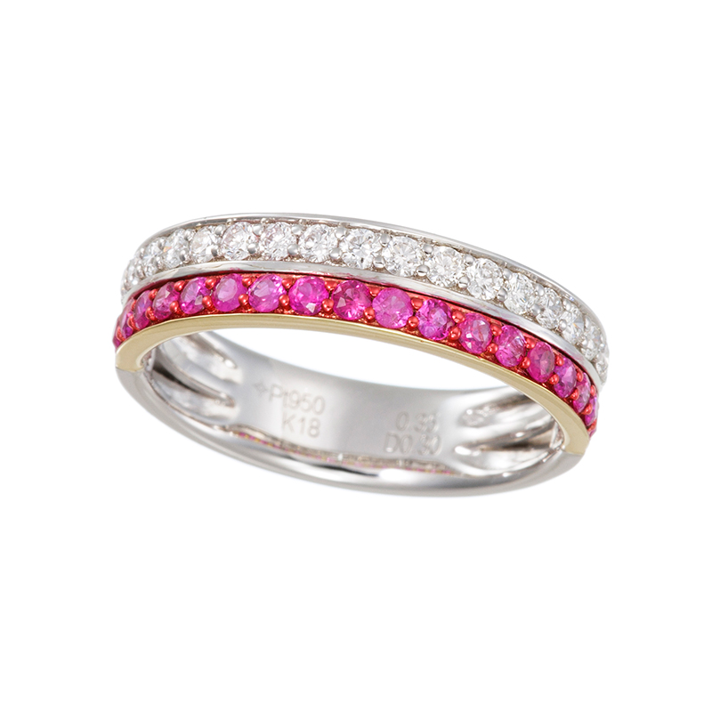 PT950/K18YG ルビー ダイヤ リング RB 約0.35ct D 約0.30ct 