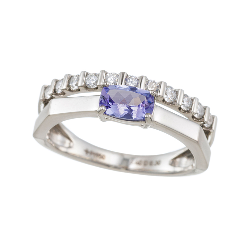 PT950 タンザナイト ダイヤ リング TA 約0.40ct D 約0.30ct 