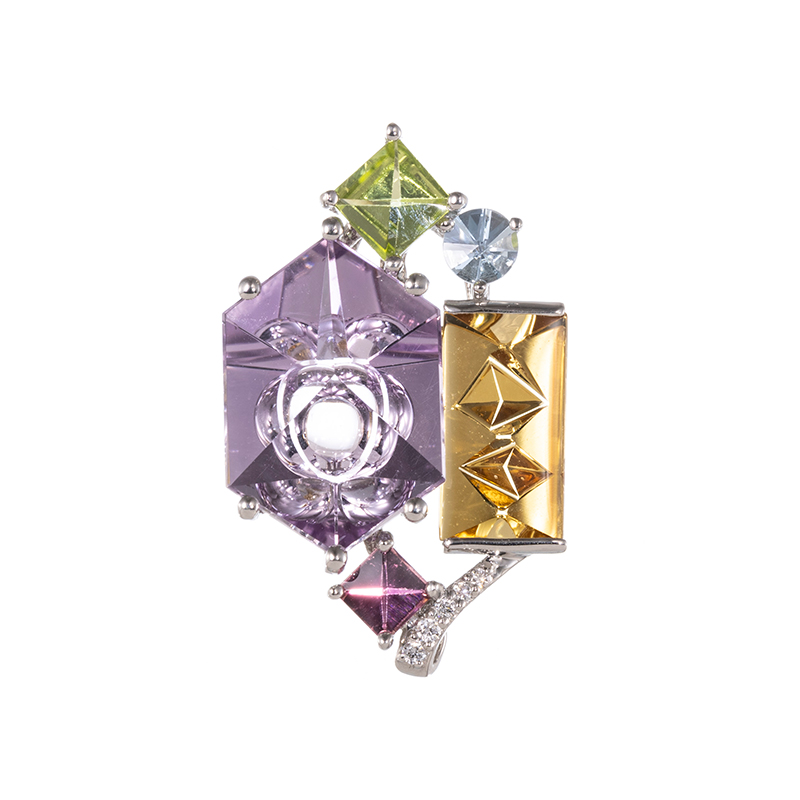 PT950 マジックアイカット アメシスト フュージョンカット ベリル  ダイヤ ペンダントトップ