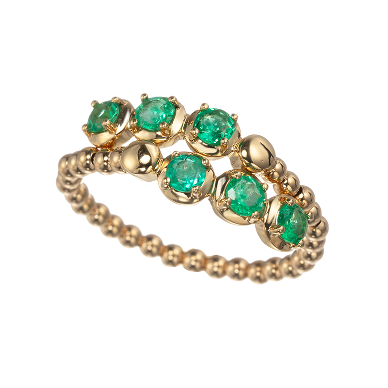 K18YG コロンビア産エメラルド フレックスリング EM 約0.40ct 14～19号