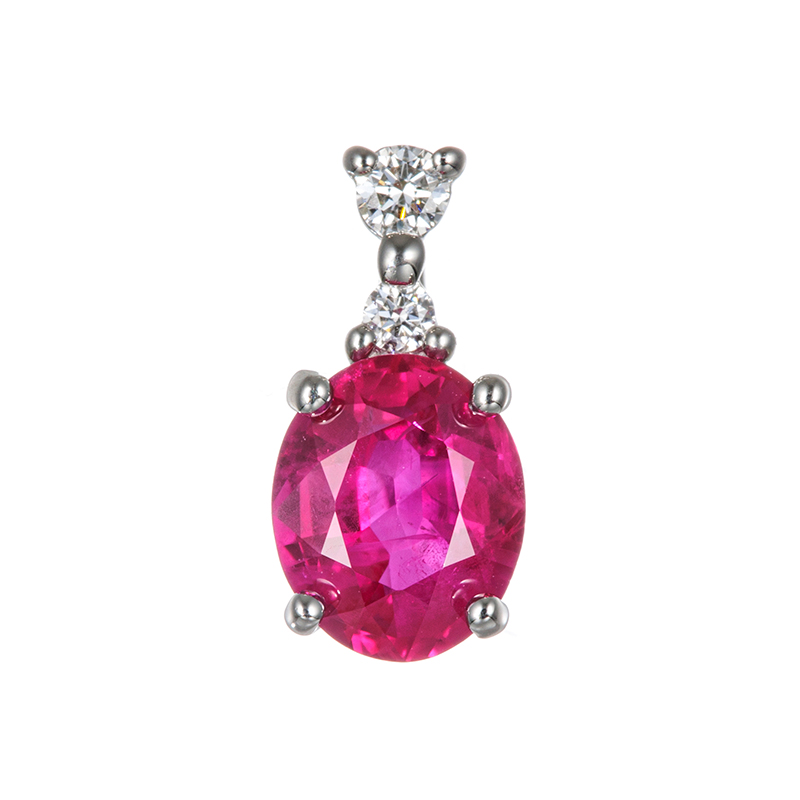 PT950 ミャンマー産ピジョンブラッドルビー ダイヤ(リリーダイヤカット) ペンダントトップ