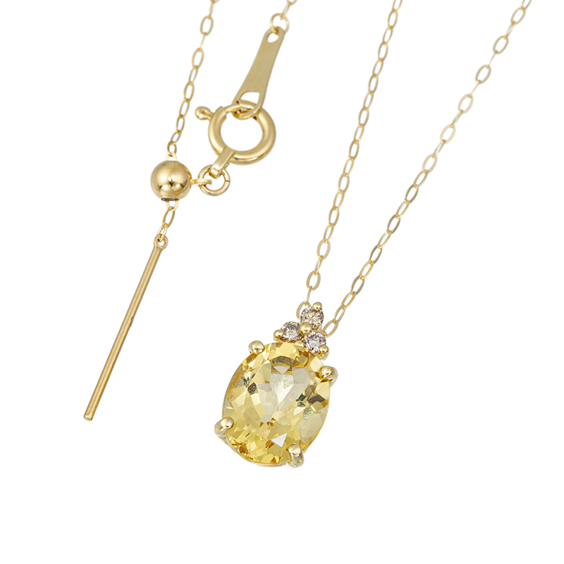 K18YG イエローベリル ブラウンダイヤ ネックレス BE 約1.50ct BRD 約0.05ct