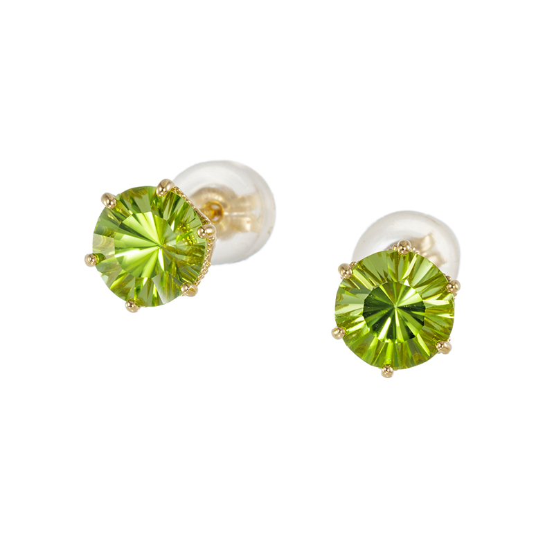 K18YG コンケーブカット ペリドット ピアス PE 約2.00ct