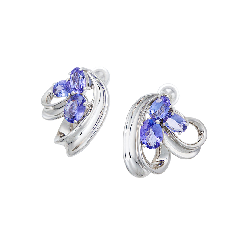 パラジウムシルバー950タンザナイトMiaフェザータッチイヤリングTA約2.80ct