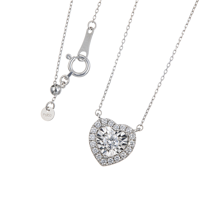 PT950/PT850 ダイヤモンド ハート キラキラ彫り ネックレス D 約0.25ct 
