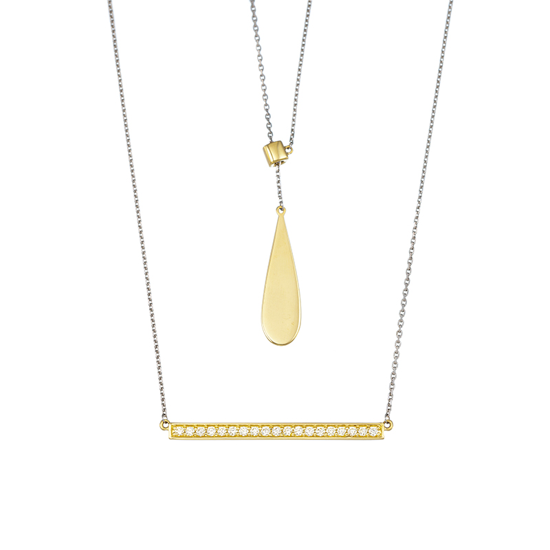 K18YG/PT850 ダイヤモンド ロングネックレス D 約0.18ct