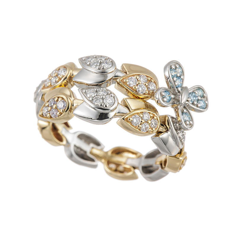 PT950/K18YGダイヤモンド&アイスブルーダイヤ(トリート)フレックスリングt＃8-＃13