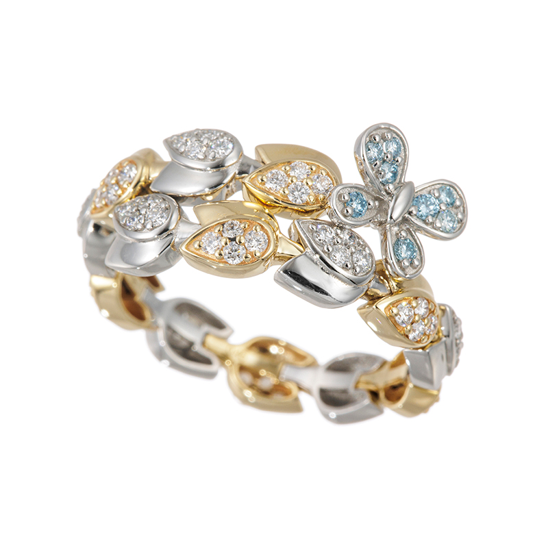 PT950/K18YGダイヤモンド&アイスブルーダイヤ(トリート)フレックスリング＃14-＃19