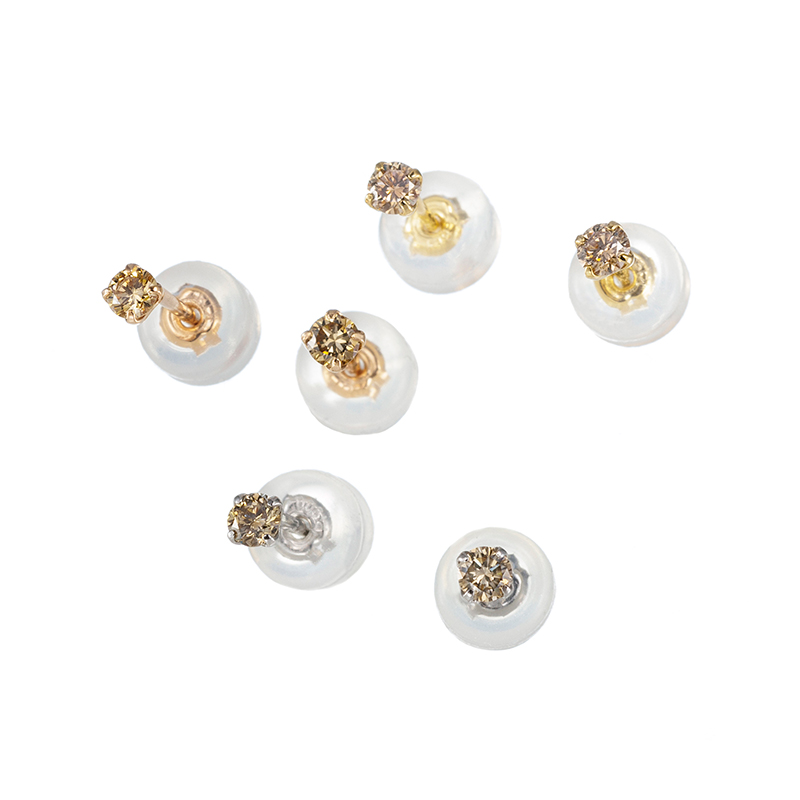 PT900/K18YG/PG ブラウンダイヤモンド ピアス 3点セット