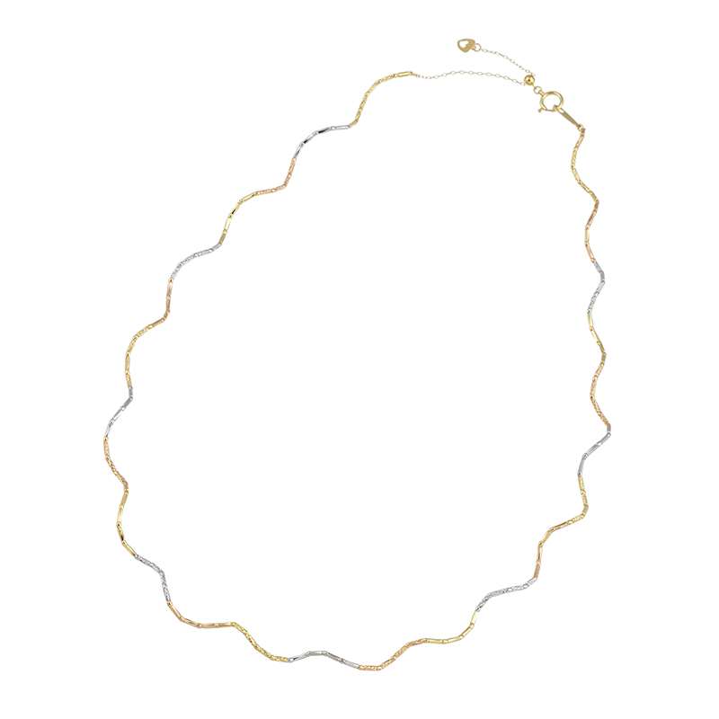 K18YG/YG(ロジウムメッキ)/PGハイブリット ウェーブ オメガネックレス 長さ：約45cm