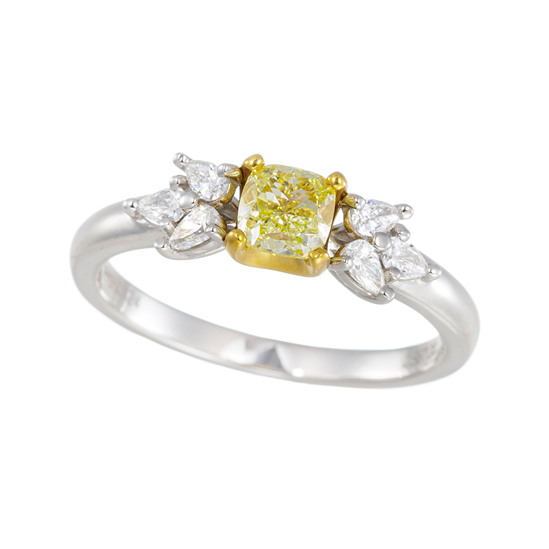 PT950/純金 ファンシーイエローダイヤモンド & ダイヤ リング YD 約0.50ct(VS2)