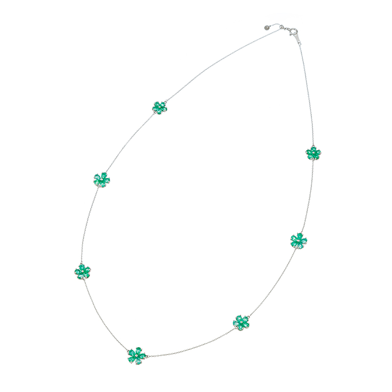 PT950/PT850 コロンビア産エメラルド Flower ステーションネックレス