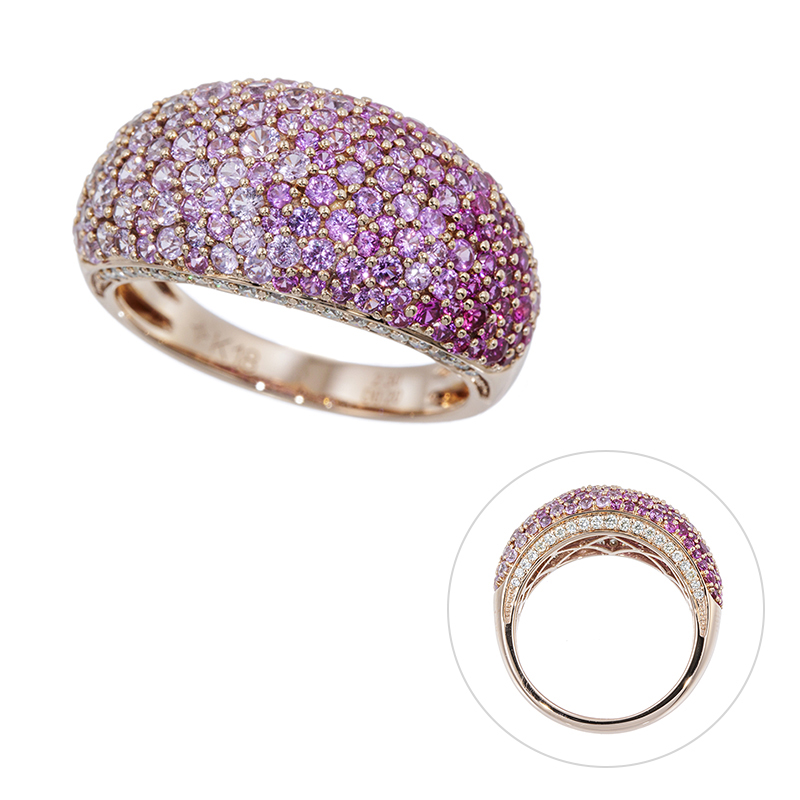 K18PG ピンクサファイア ダイヤ Elena リング PS 約2.30ct D 約0.20ct 