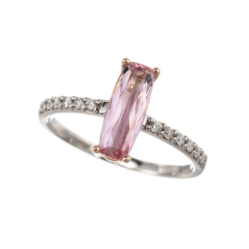 PT950/K18PG ピンクトパーズ ダイヤ リング PTO 1.17ct D 0.13ct 