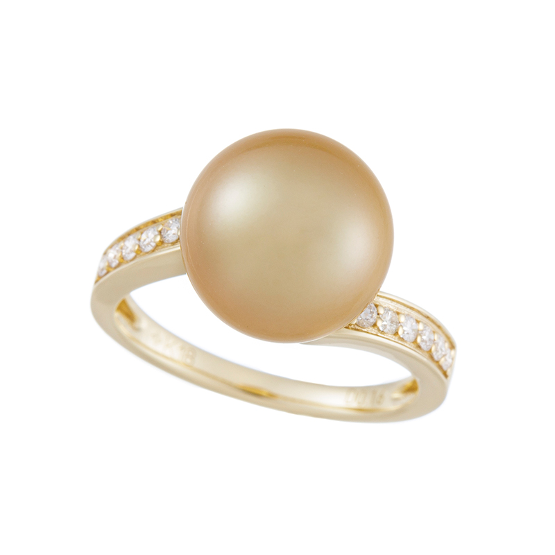 GSTV K18YG奄美大島産ナチュラルゴールデン白蝶真珠ダイヤリング