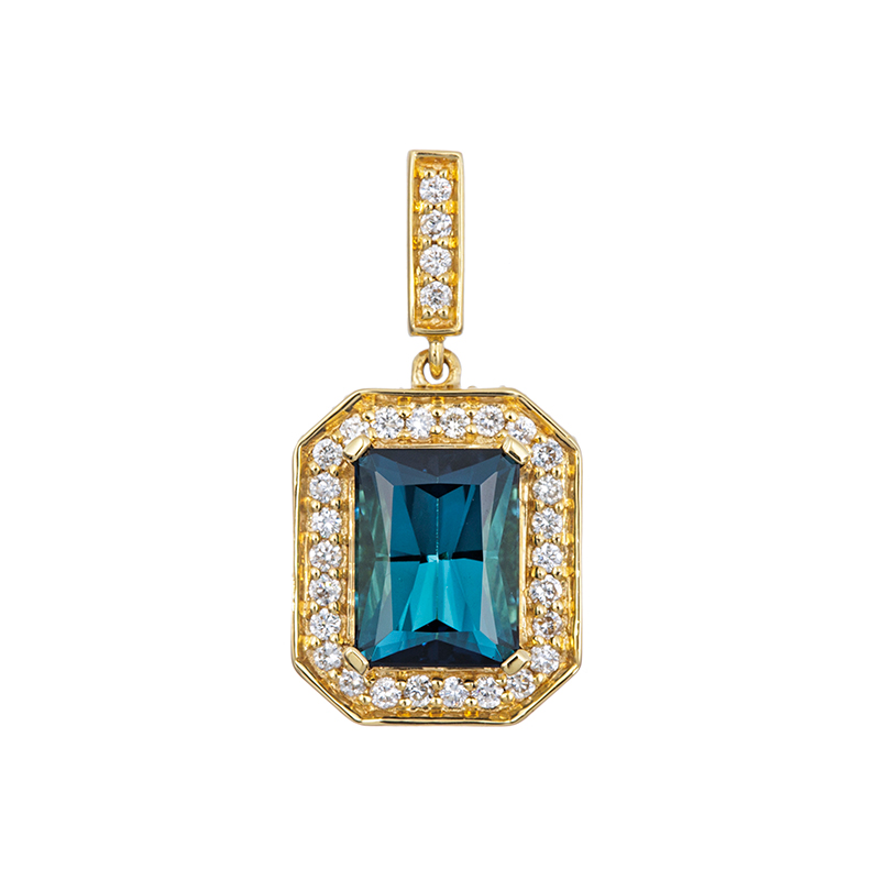 K18YG ブルートルマリン ダイヤ ペンダントトップ T 1.17ct D 0.39ct