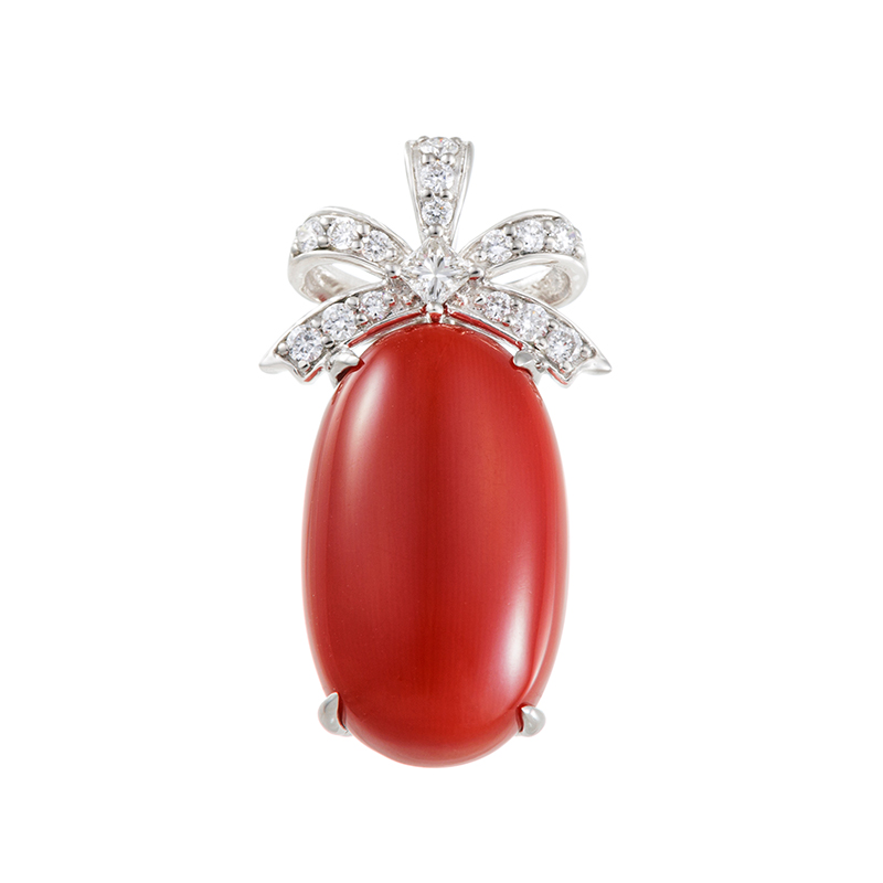 PT950 血赤サンゴ ダイヤ ペンダントトップ COR 12.81ct D 0.26ct 