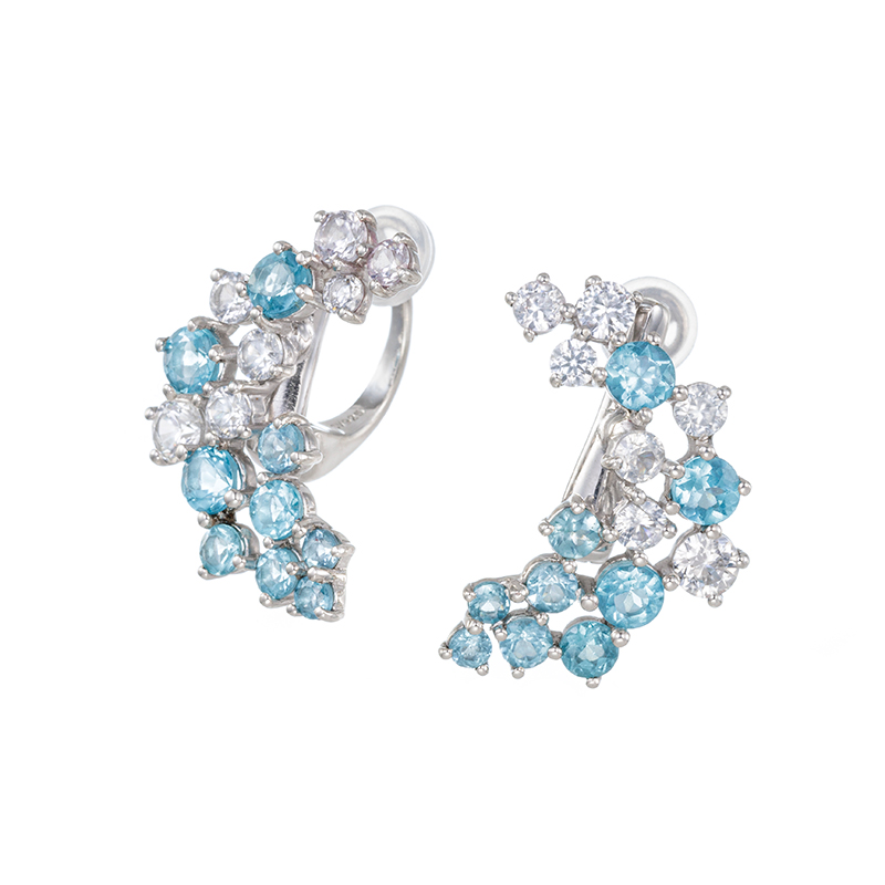 パラジウムシルバー950 アパタイト 天然ホワイトジルコン Mia フェザータッチイヤリング