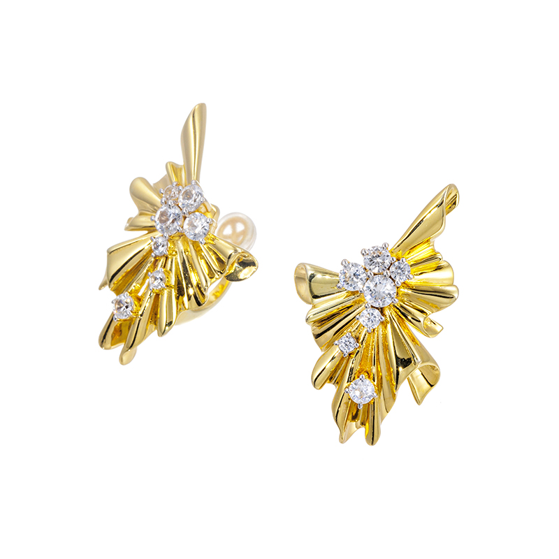 パラジウムシルバー950天然ホワイトジルコンMiaフェザータッチイヤリングZI約2.00ct