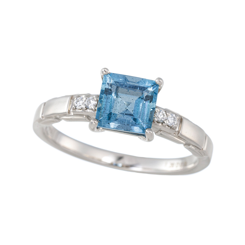 PT950サンタマリアアフリカーナアクアマリンダイヤリングAQ1.20ctD0.06ct