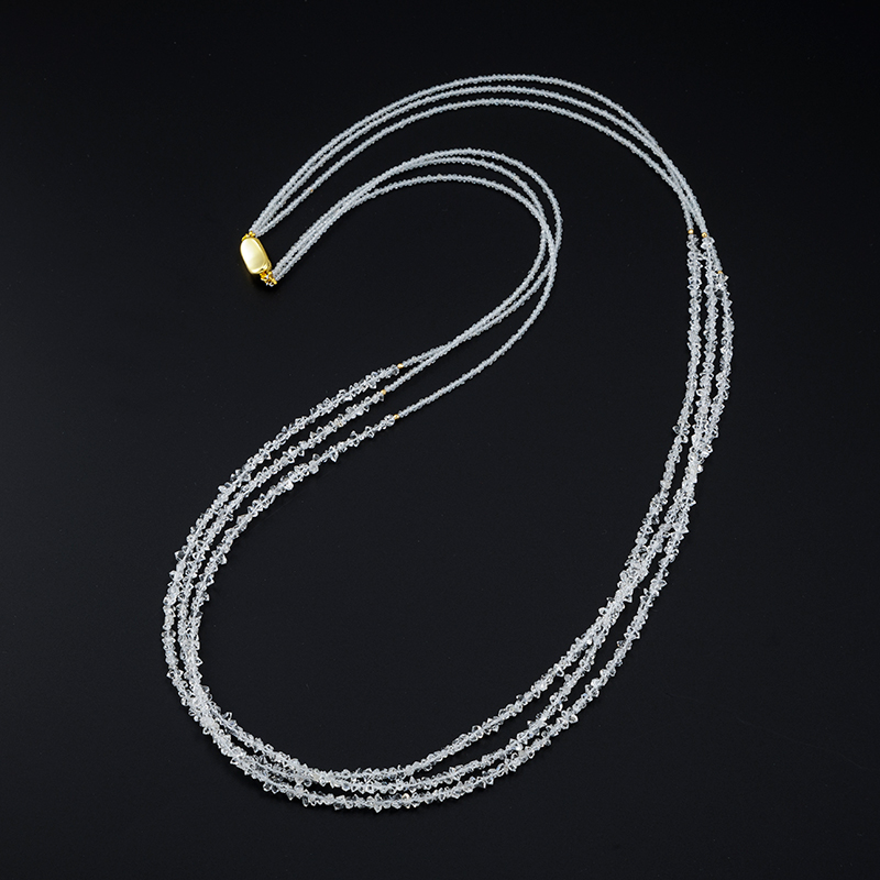 SV/K18YGクォーツホワイトトパーズ3連ネックレスQU約71.00ctTO約33.00ct
