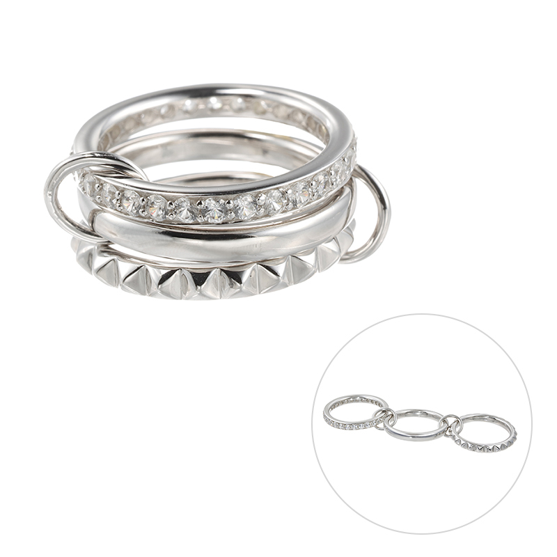 パラジウムシルバー950 天然ホワイトジルコン スタッズ 3連リング ZI 約1.20ct 