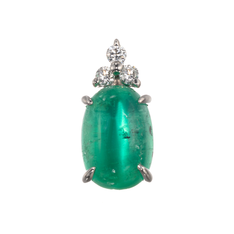 PT950 コロンビア産エメラルドキャッツアイ ダイヤ(リリーダイヤカット) ペンダントトップ 